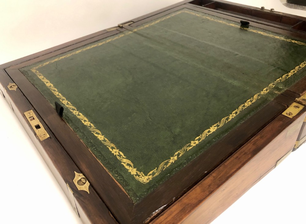 Antique Victorian Brass Bound Writing Slope Box with Secret Drawers View IX