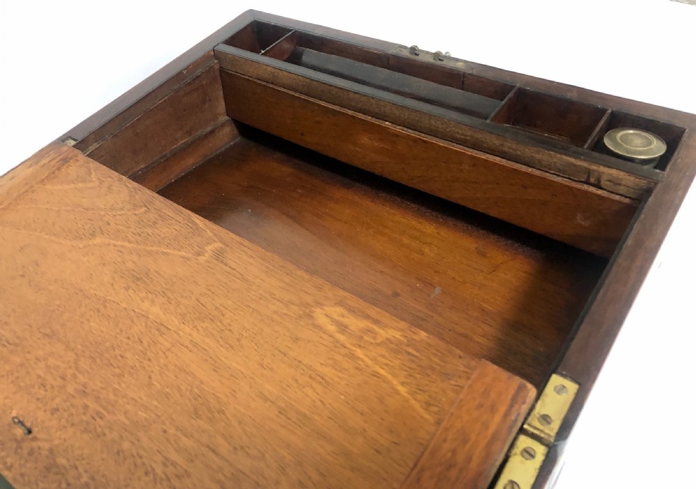 Antique Victorian Brass Bound Writing Slope Box with Secret Drawers View X