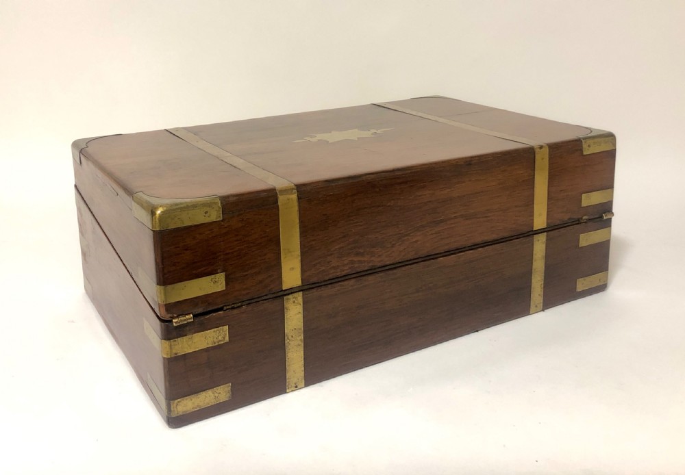Antique Victorian Brass Bound Writing Slope Box with Secret Drawers View XIII
