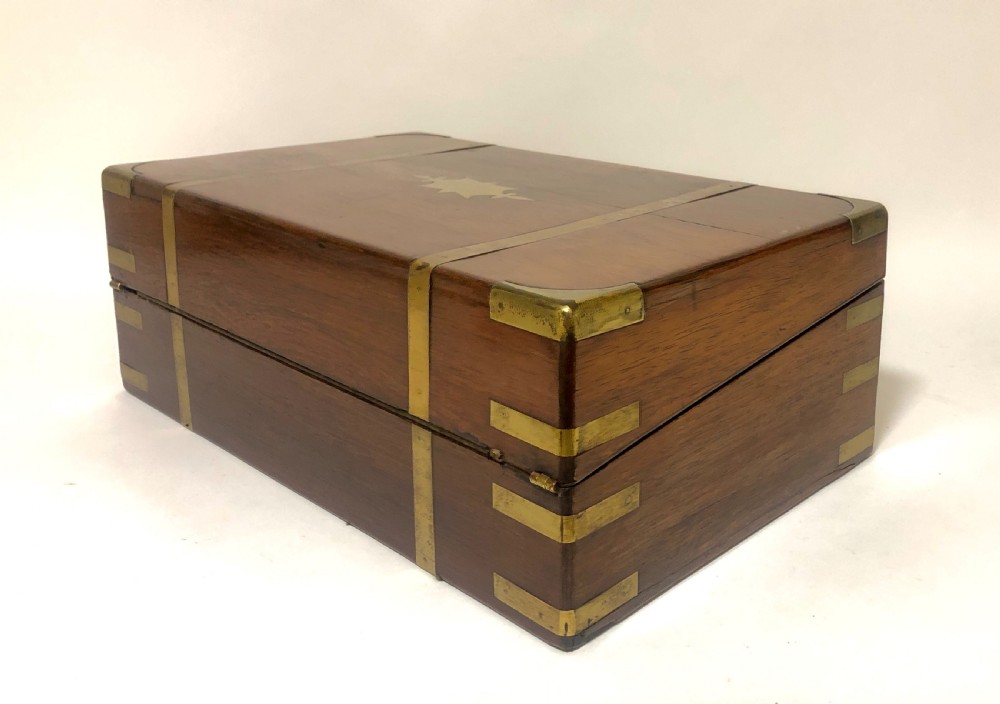 Antique Victorian Brass Bound Writing Slope Box with Secret Drawers View XV
