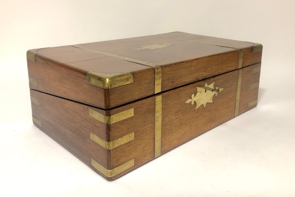 Antique Victorian Brass Bound Writing Slope Box with Secret Drawers View XVI