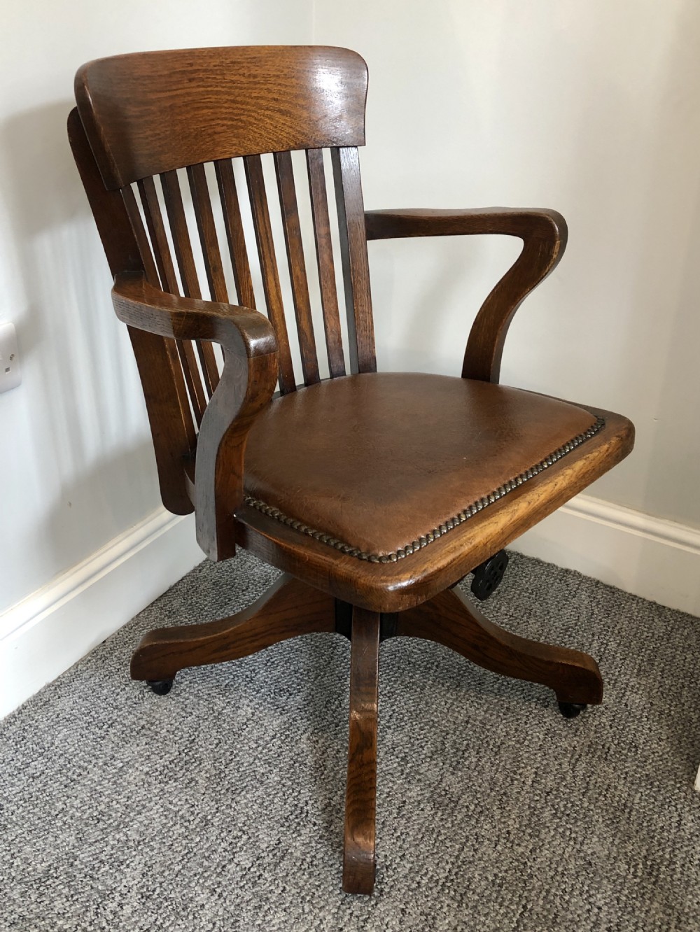 Antique Swivel and Tilt Oak Desk Chair View III