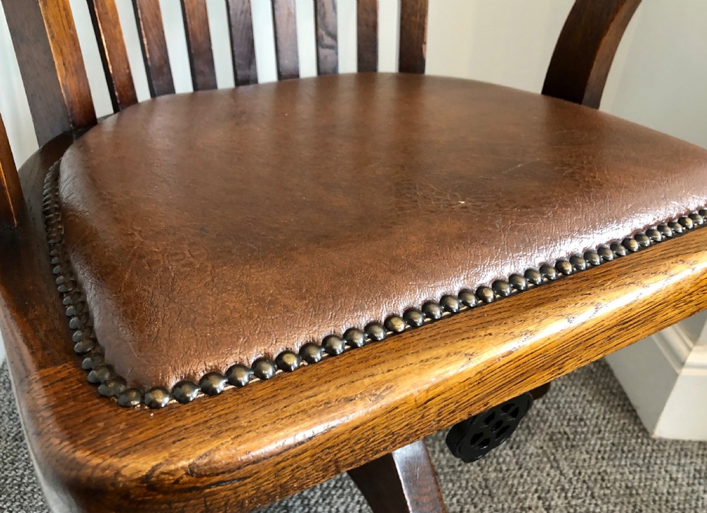 Antique Swivel and Tilt Oak Desk Chair View X