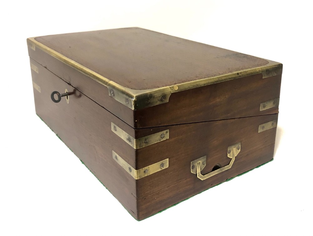 Antique Mahogany Campaign Writing Slope Box View XI