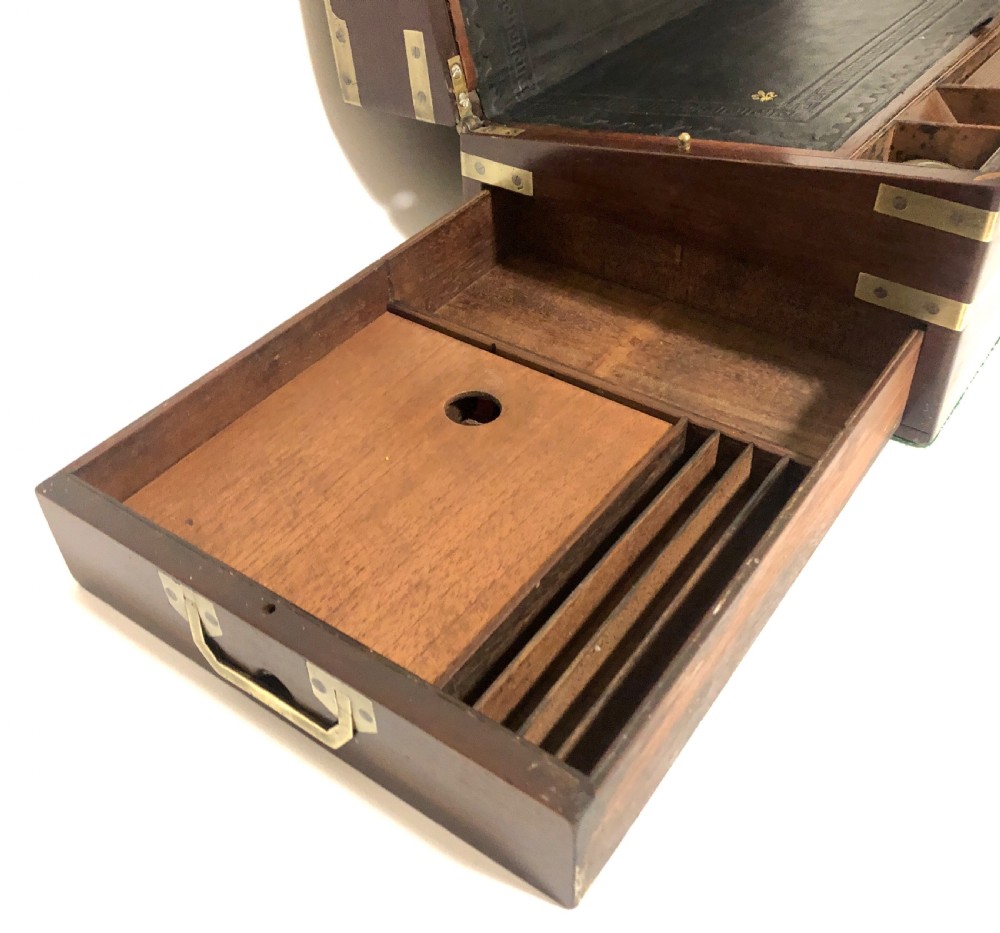 Antique Mahogany Campaign Writing Slope Box View XIII