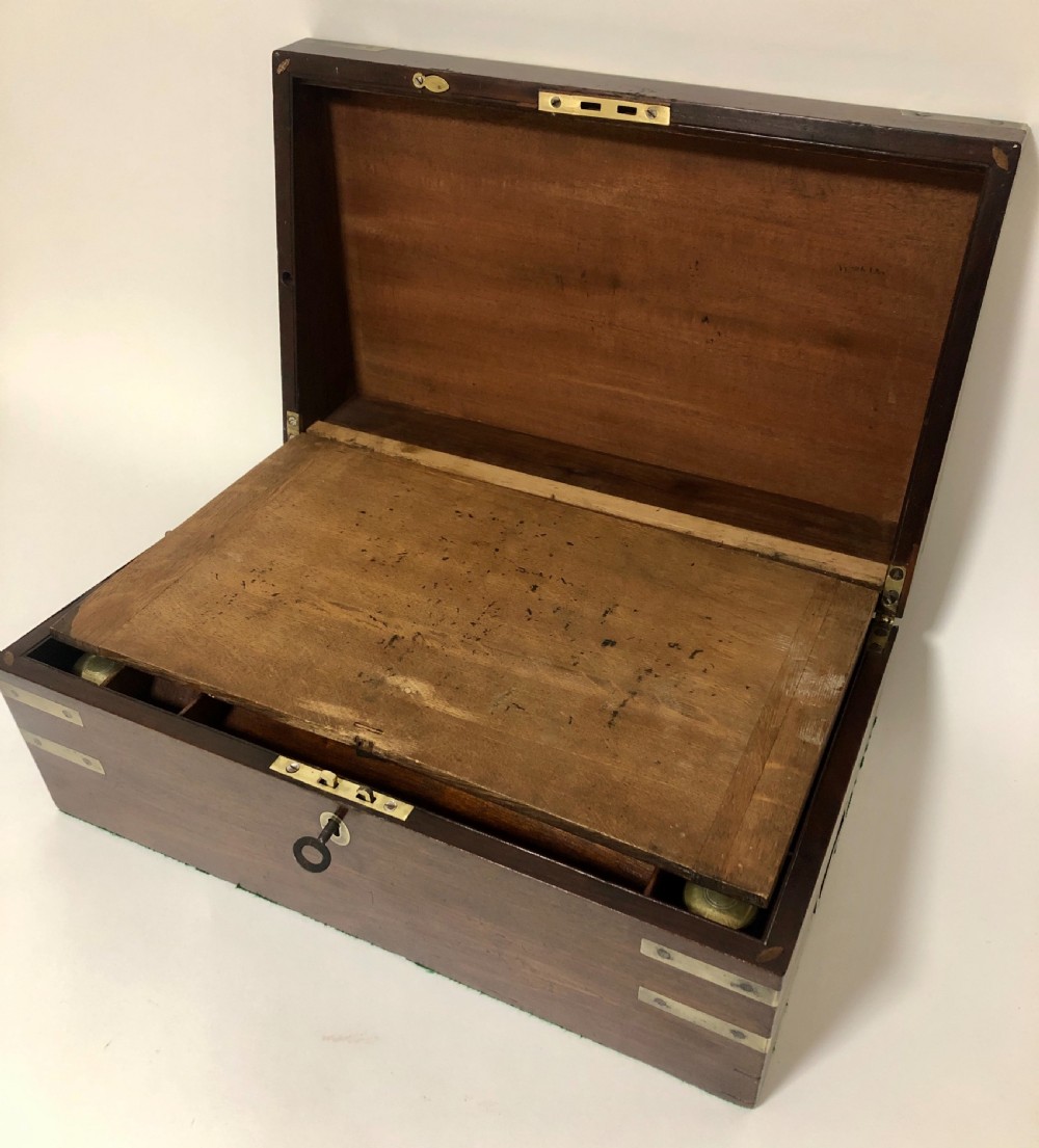 Antique Mahogany Campaign Writing Slope Box View XV