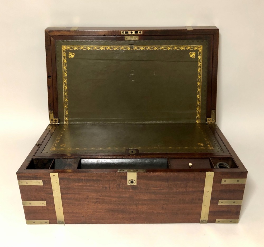 Large Antique Campaign Mahogany Writing Slope Box