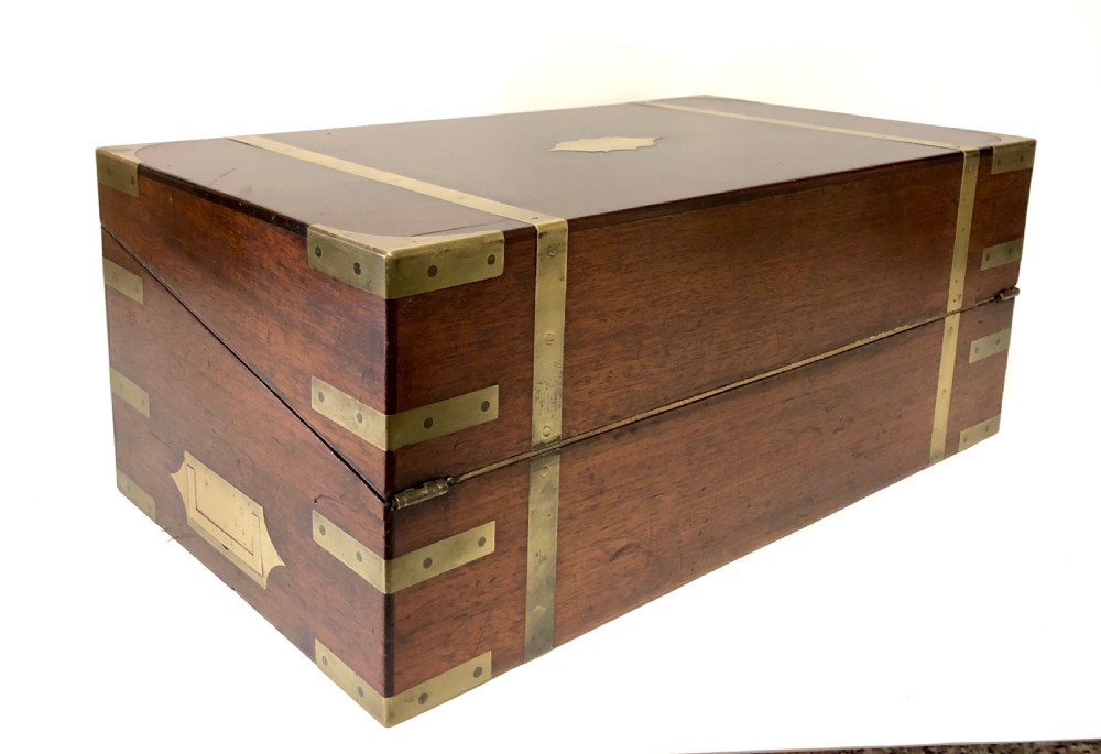Large Antique Campaign Mahogany Writing Slope Box View VI