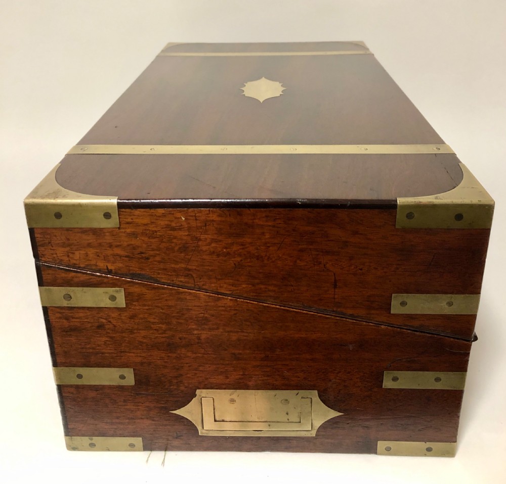 Large Antique Campaign Mahogany Writing Slope Box View VIII