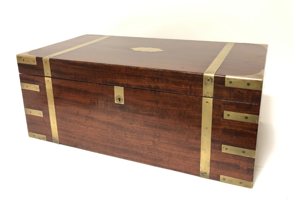 Large Antique Campaign Mahogany Writing Slope Box View IX