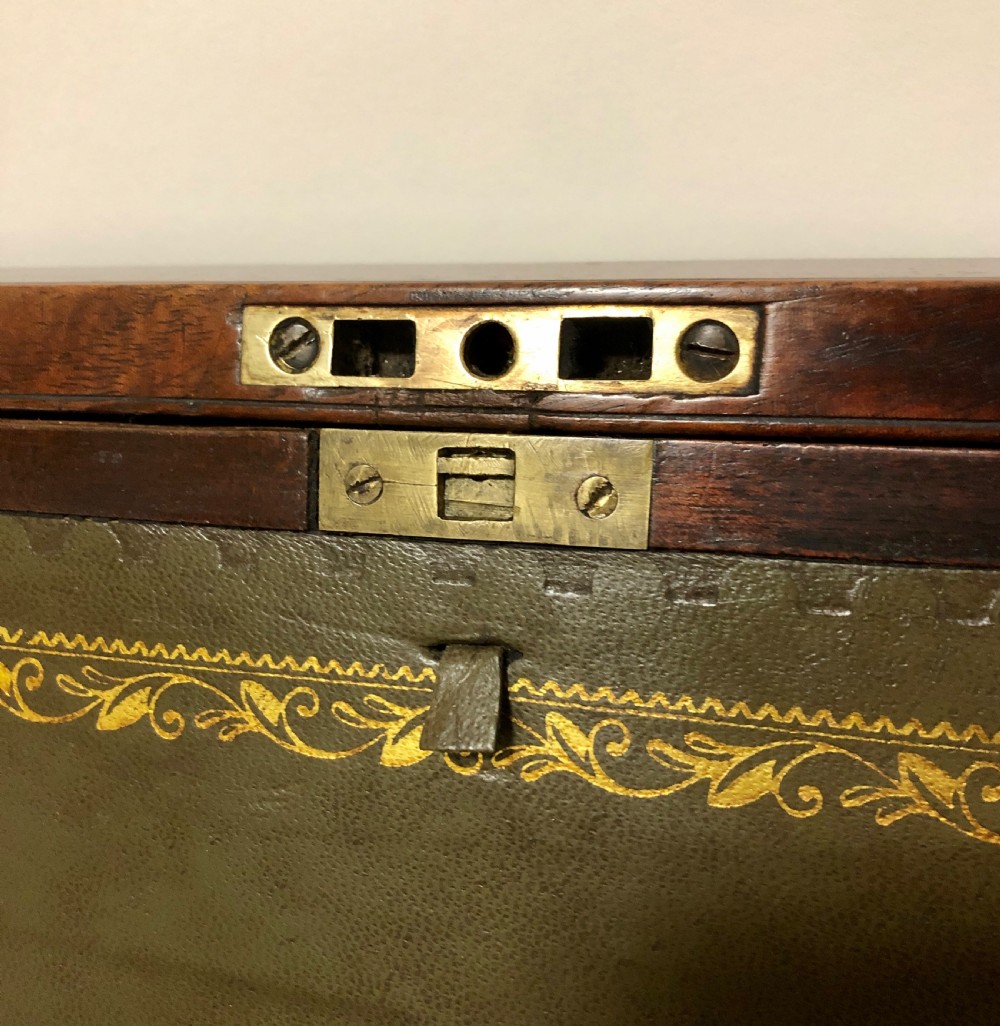 Large Antique Campaign Mahogany Writing Slope Box View XI