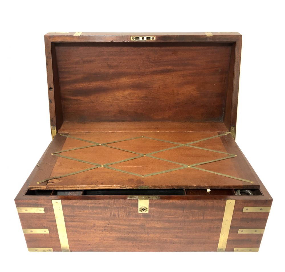 Large Antique Campaign Mahogany Writing Slope Box View XII