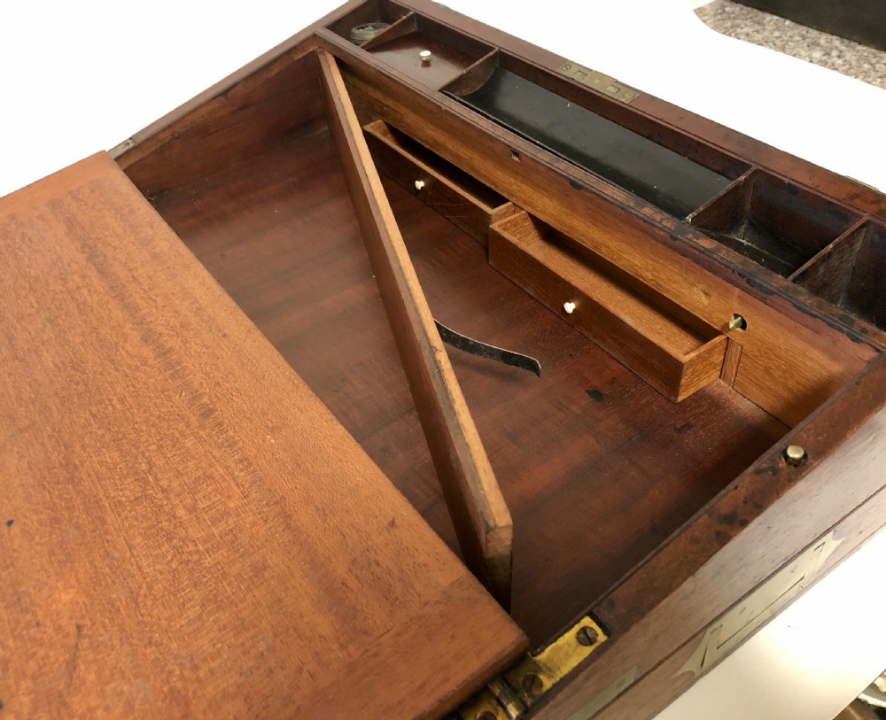 Large Antique Campaign Mahogany Writing Slope Box View XV