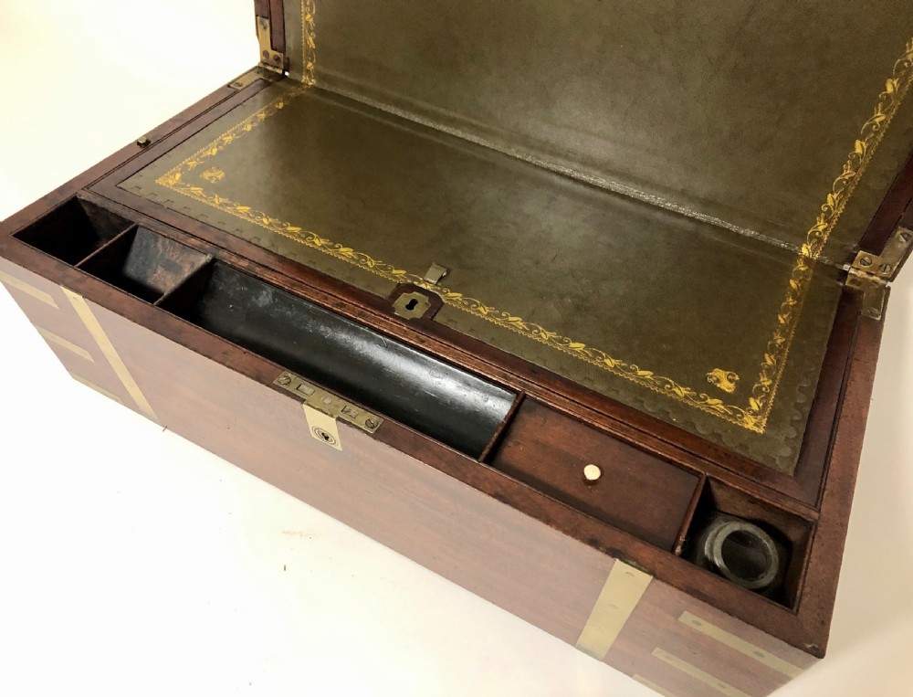 Large Antique Campaign Mahogany Writing Slope Box View XVI