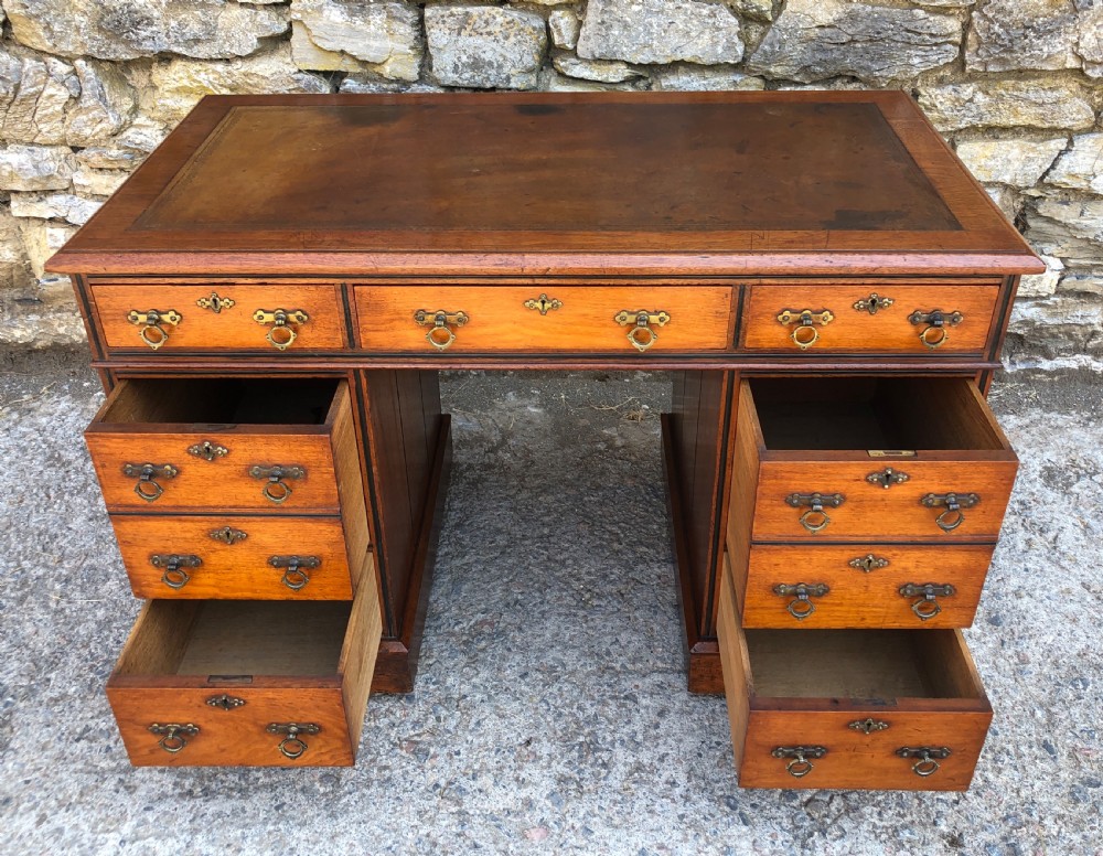 Antique Arts and Crafts Walnut Pedestal Desk View XIII