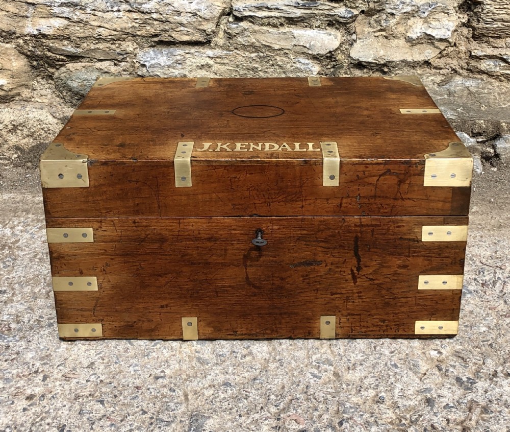 Antique Teak Campaign Writing Box
