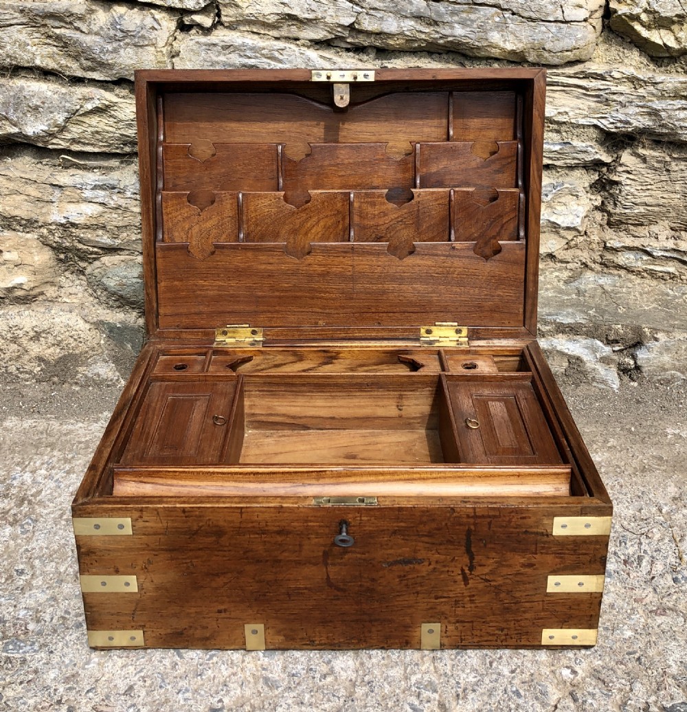 Antique Teak Campaign Writing Box View V