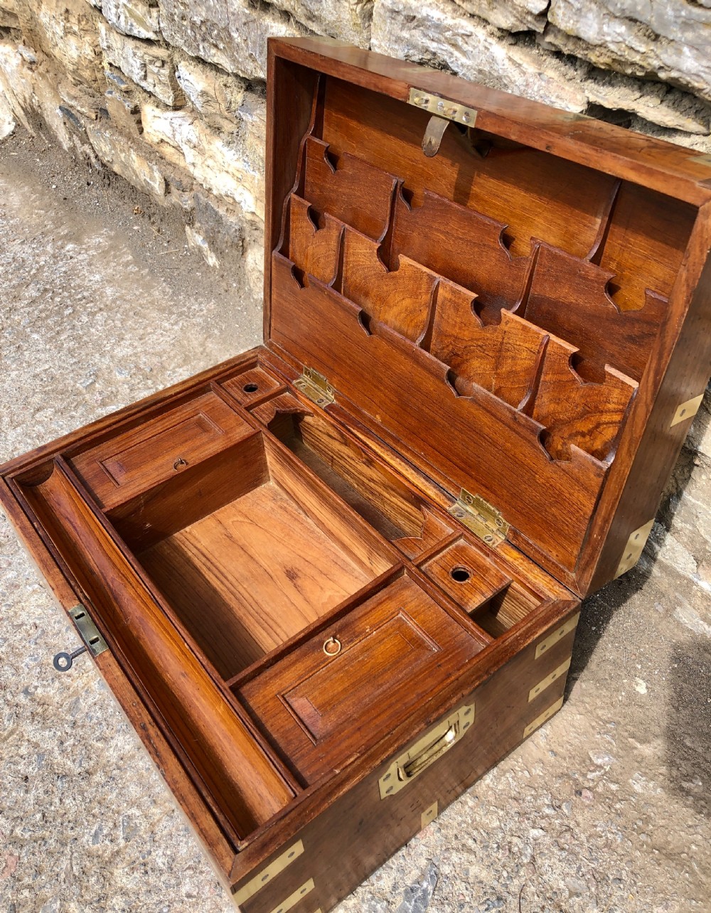 Antique Teak Campaign Writing Box View VI