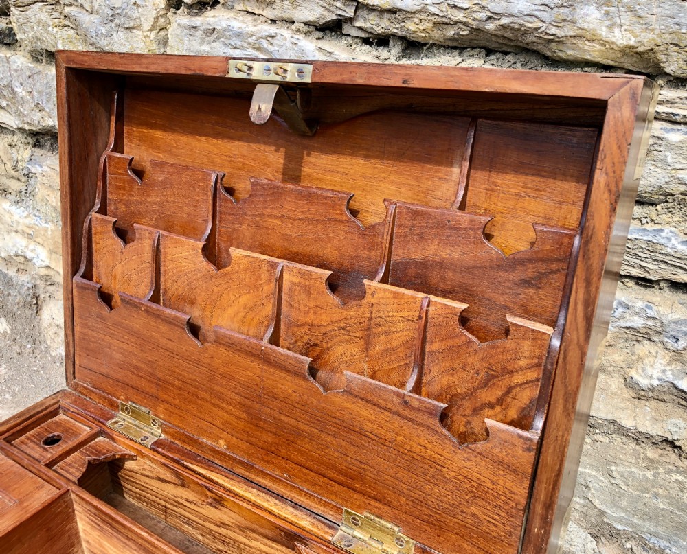 Antique Teak Campaign Writing Box View VII