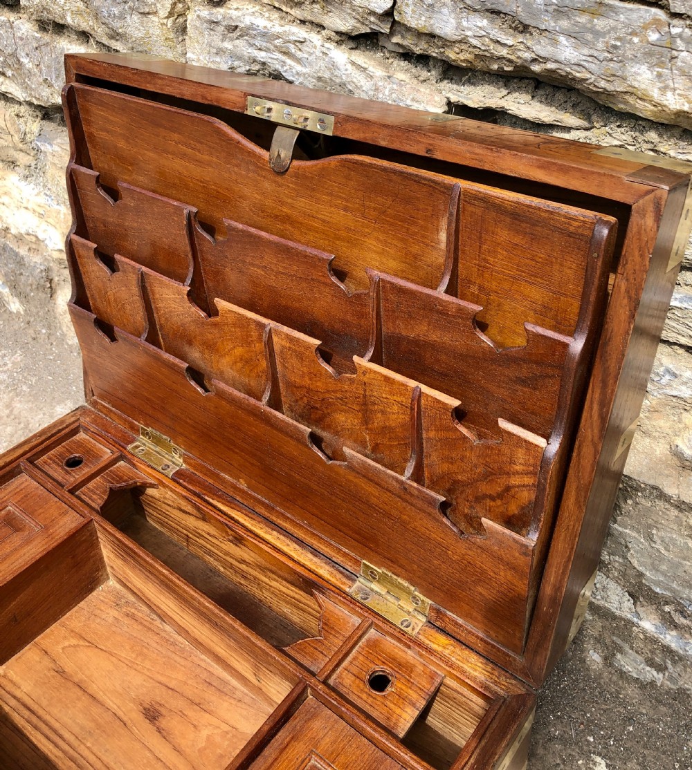 Antique Teak Campaign Writing Box View VIII