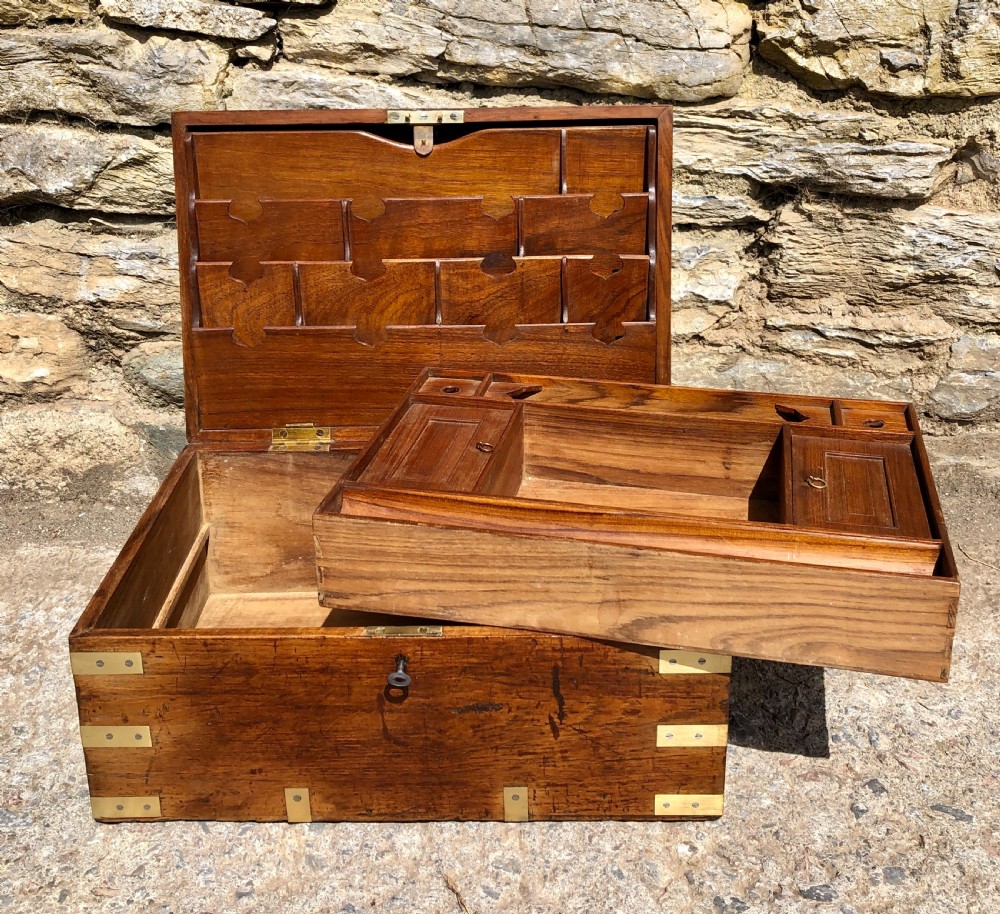Antique Teak Campaign Writing Box View X