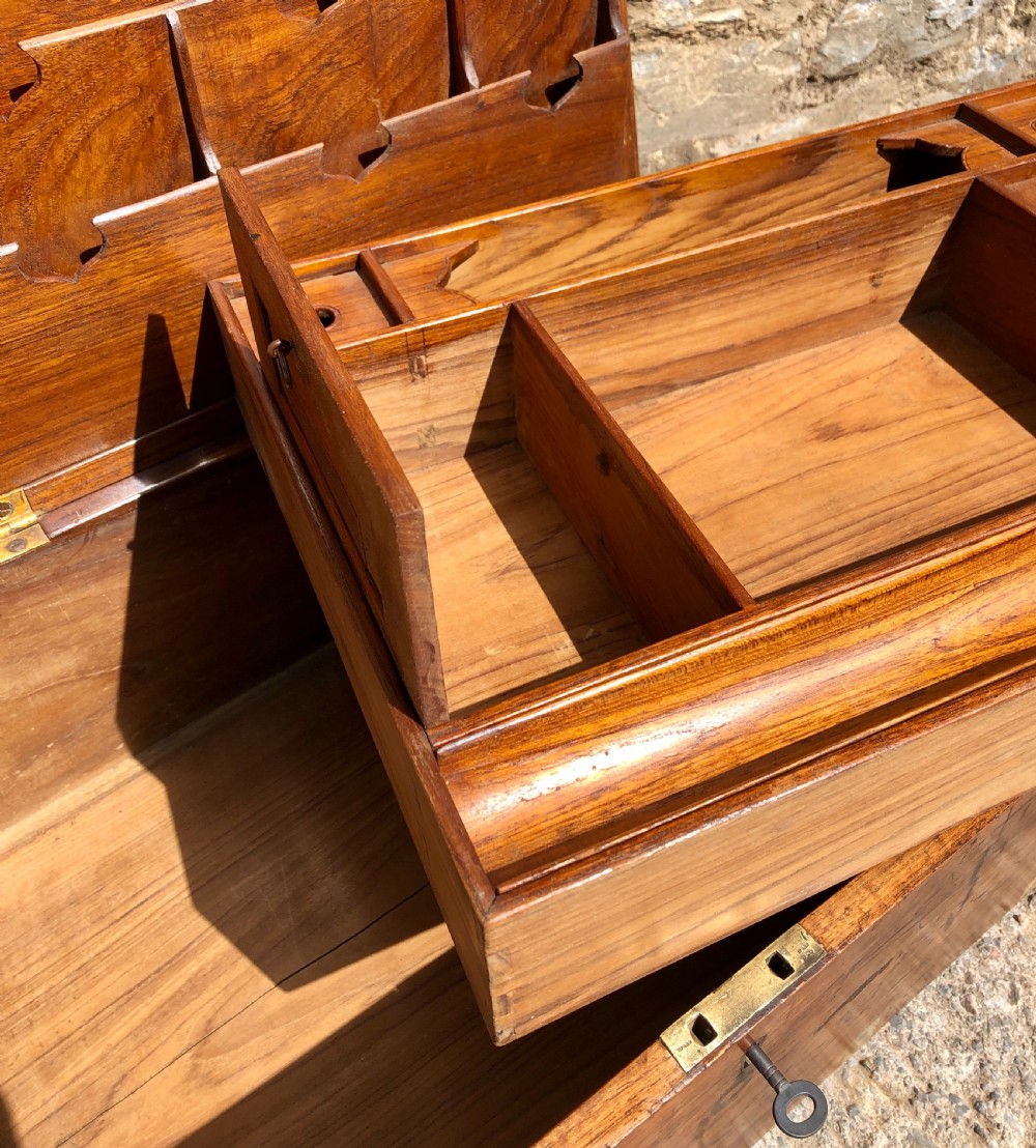 Antique Teak Campaign Writing Box View XI