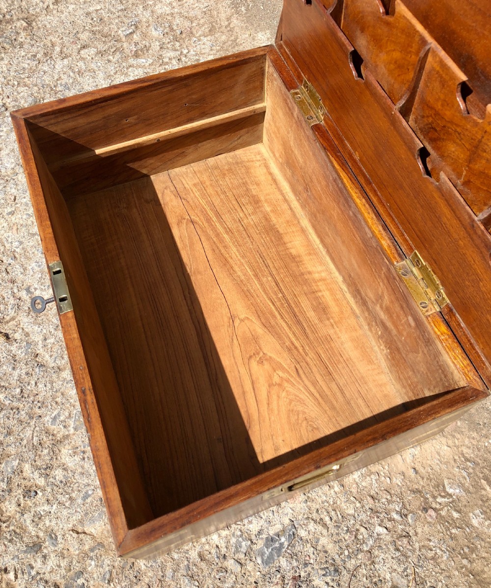 Antique Teak Campaign Writing Box View XII