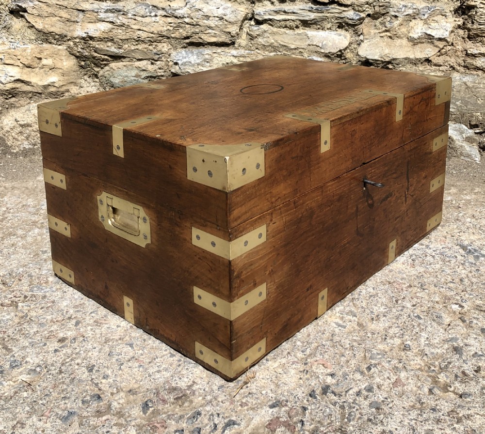 Antique Teak Campaign Writing Box View XIII