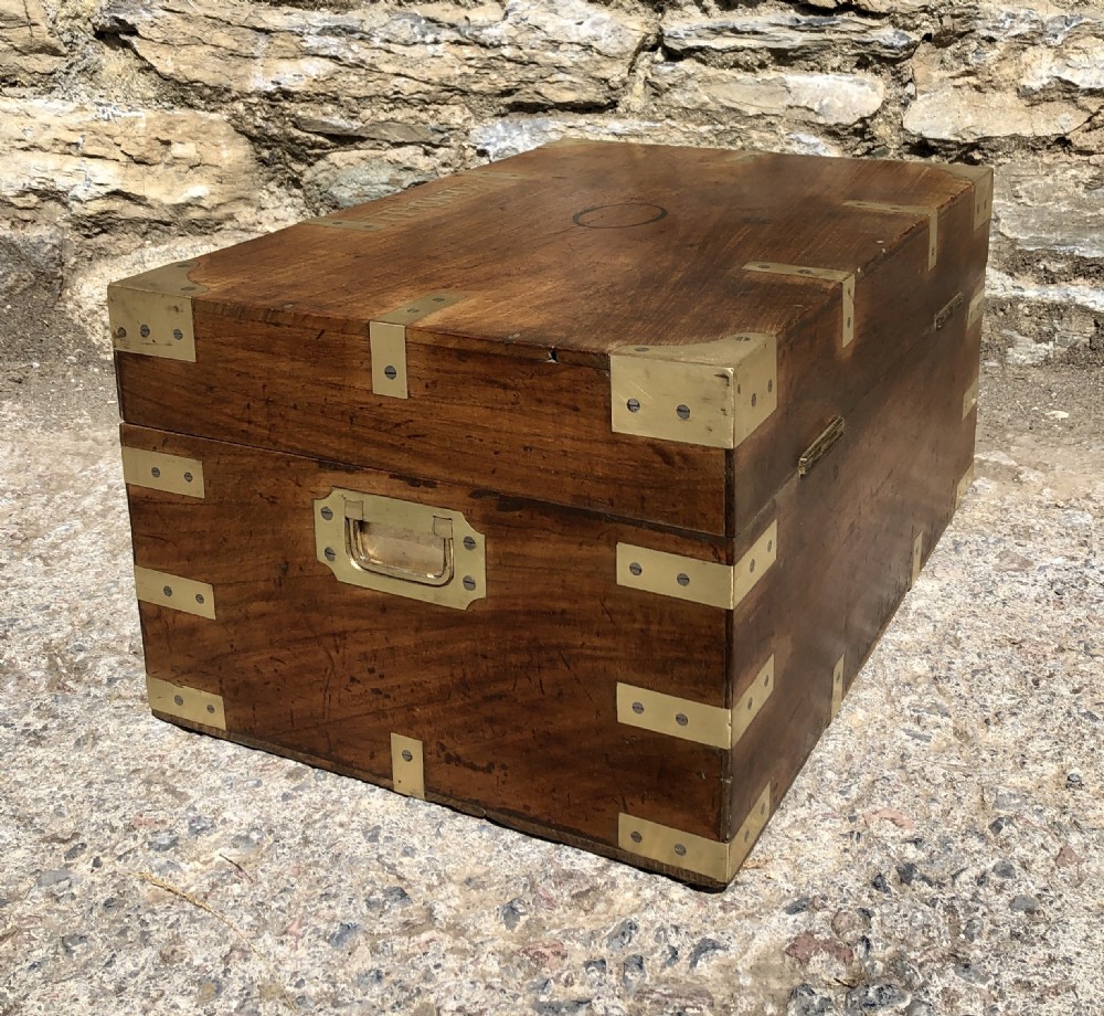 Antique Teak Campaign Writing Box View XV