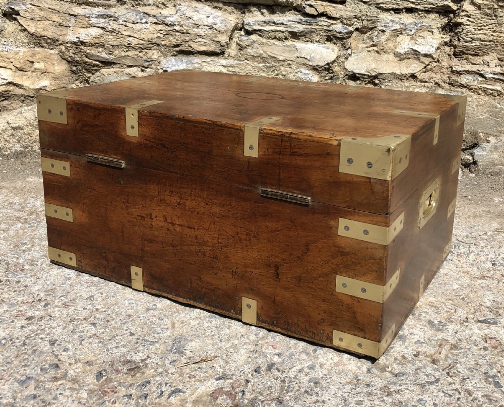 Antique Teak Campaign Writing Box View XVI