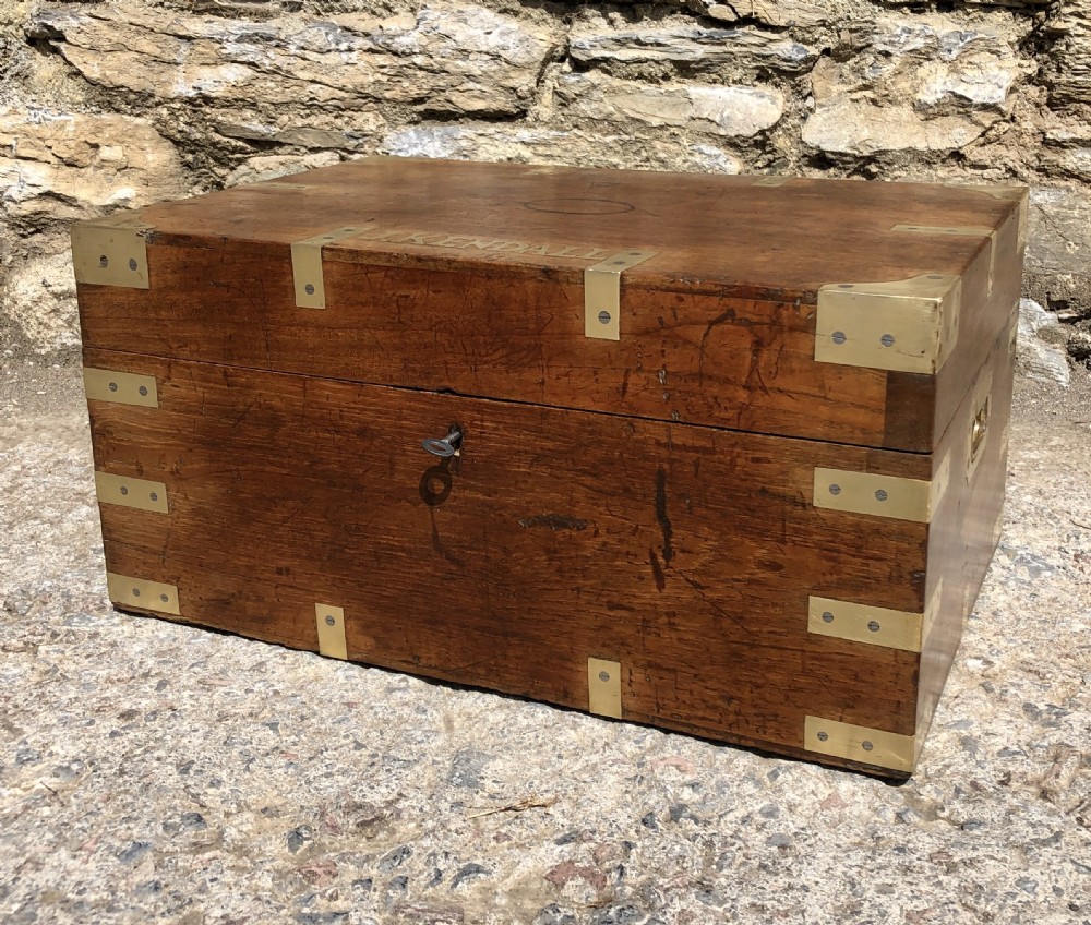 Antique Teak Campaign Writing Box View XVII
