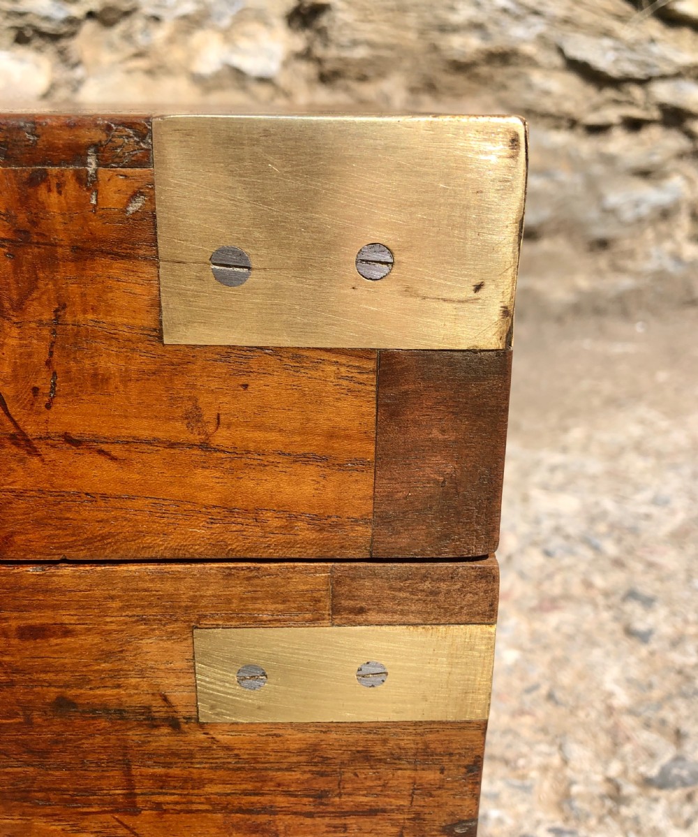 Antique Teak Campaign Writing Box View XVIII