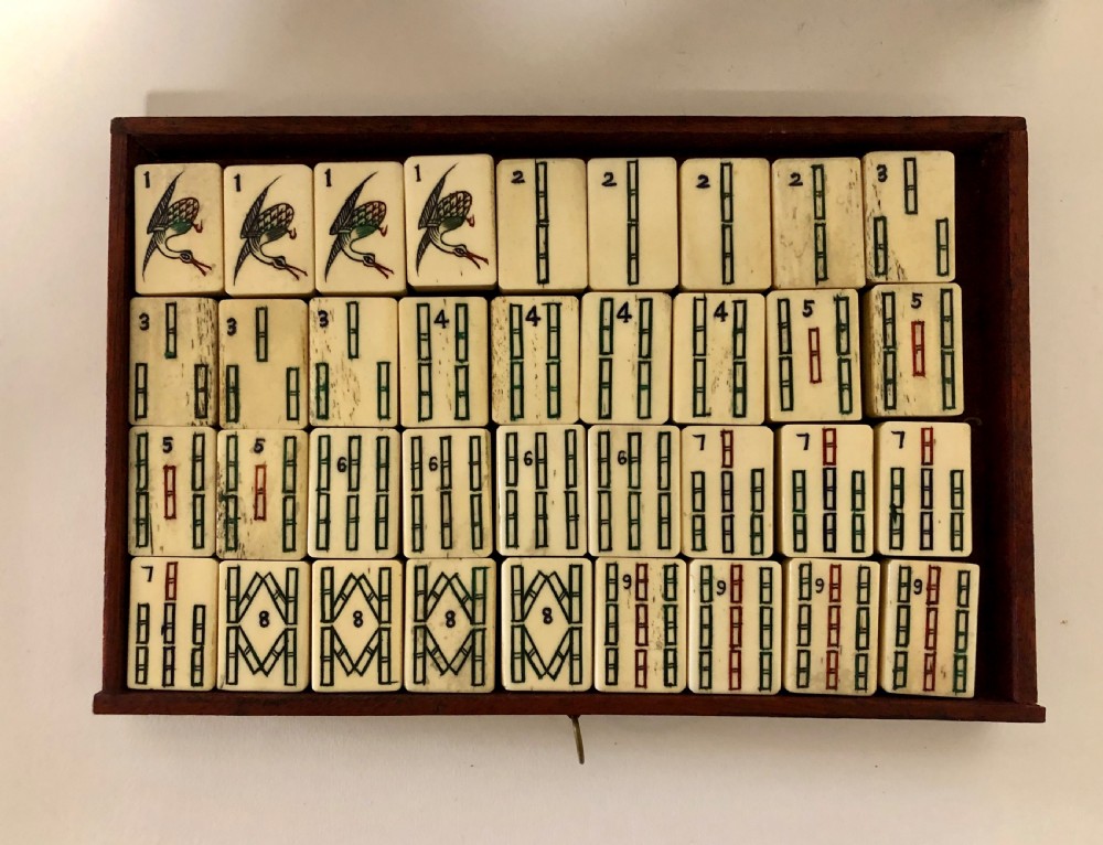Antique Bone and Bamboo Mahjong Set in Original Box View VII