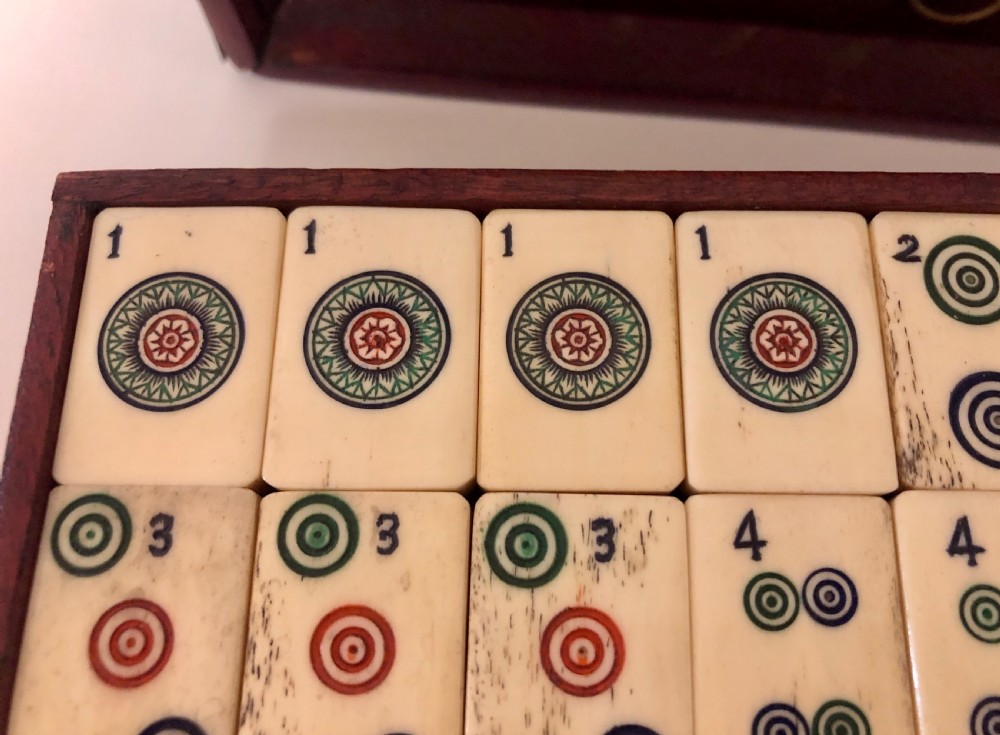 Antique Bone and Bamboo Mahjong Set in Original Box View IX