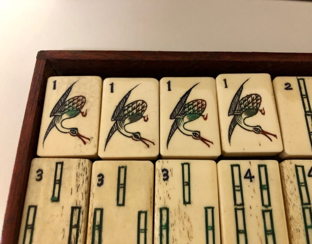 Antique Bone and Bamboo Mahjong Set in Original Box View XVI