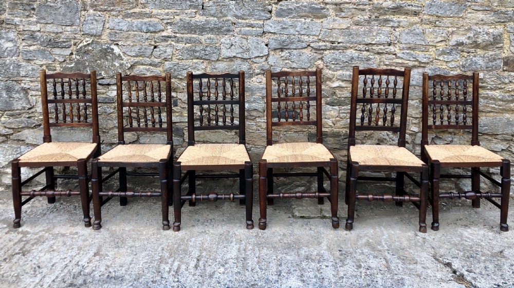 Harlequin Set of 6 Antique Rush Seat Spindle Back Chairs  View II