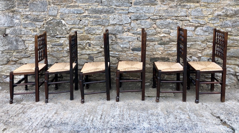 Harlequin Set of 6 Antique Rush Seat Spindle Back Chairs  View III