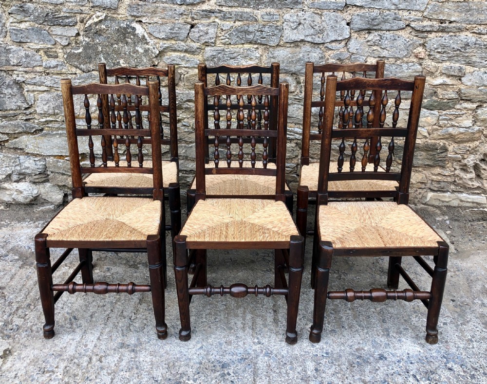 Harlequin Set of 6 Antique Rush Seat Spindle Back Chairs  View IV