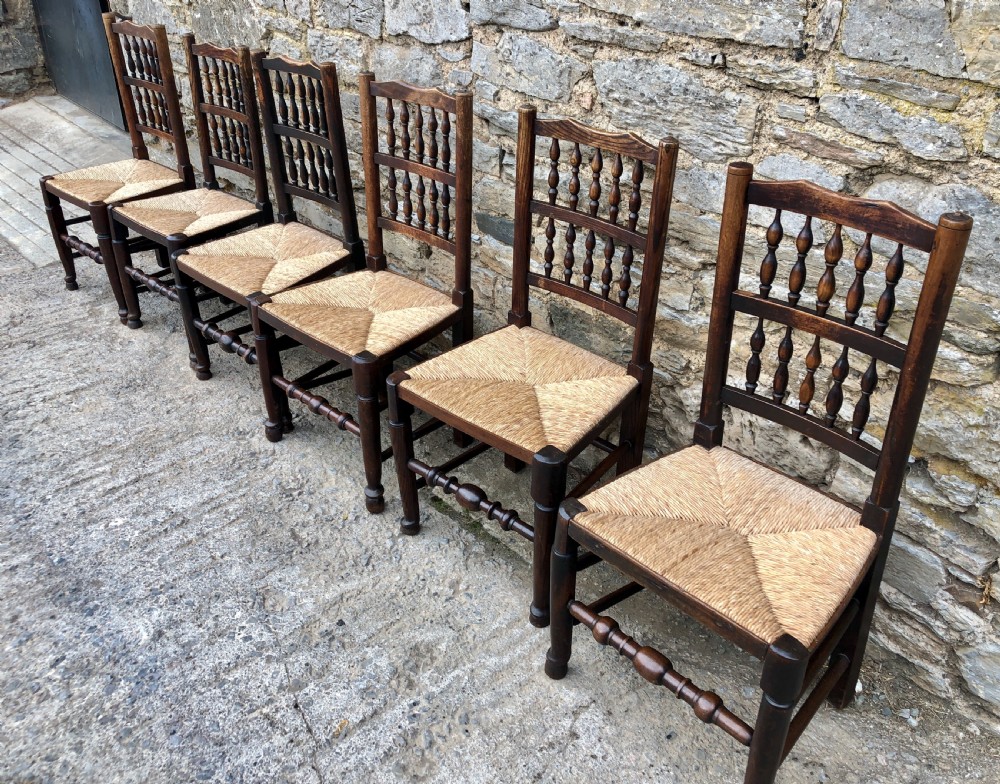 Harlequin Set of 6 Antique Rush Seat Spindle Back Chairs  View VI