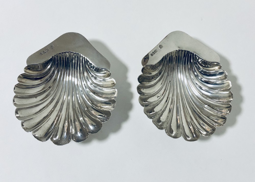 Pair of Victorian Solid Silver Shell Butter Dishes