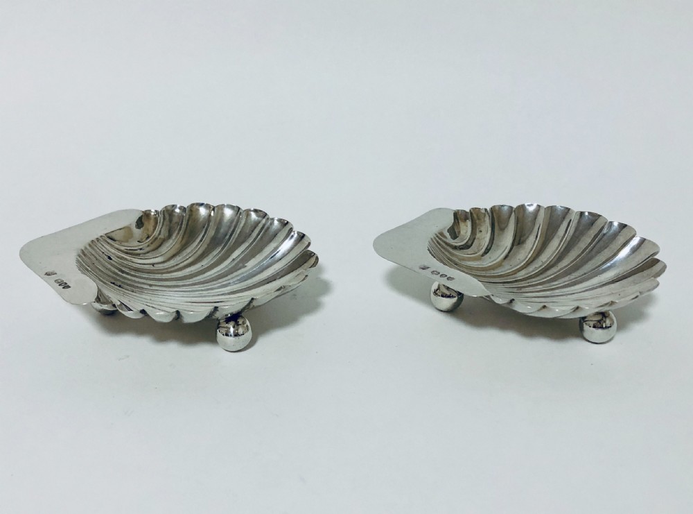 Pair of Victorian Solid Silver Shell Butter Dishes View III