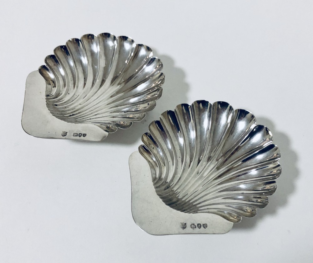 Pair of Victorian Solid Silver Shell Butter Dishes View VII