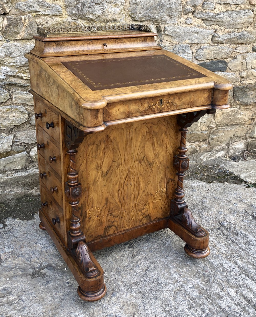 Antique Victorian Burr Walnut Davenport Desk