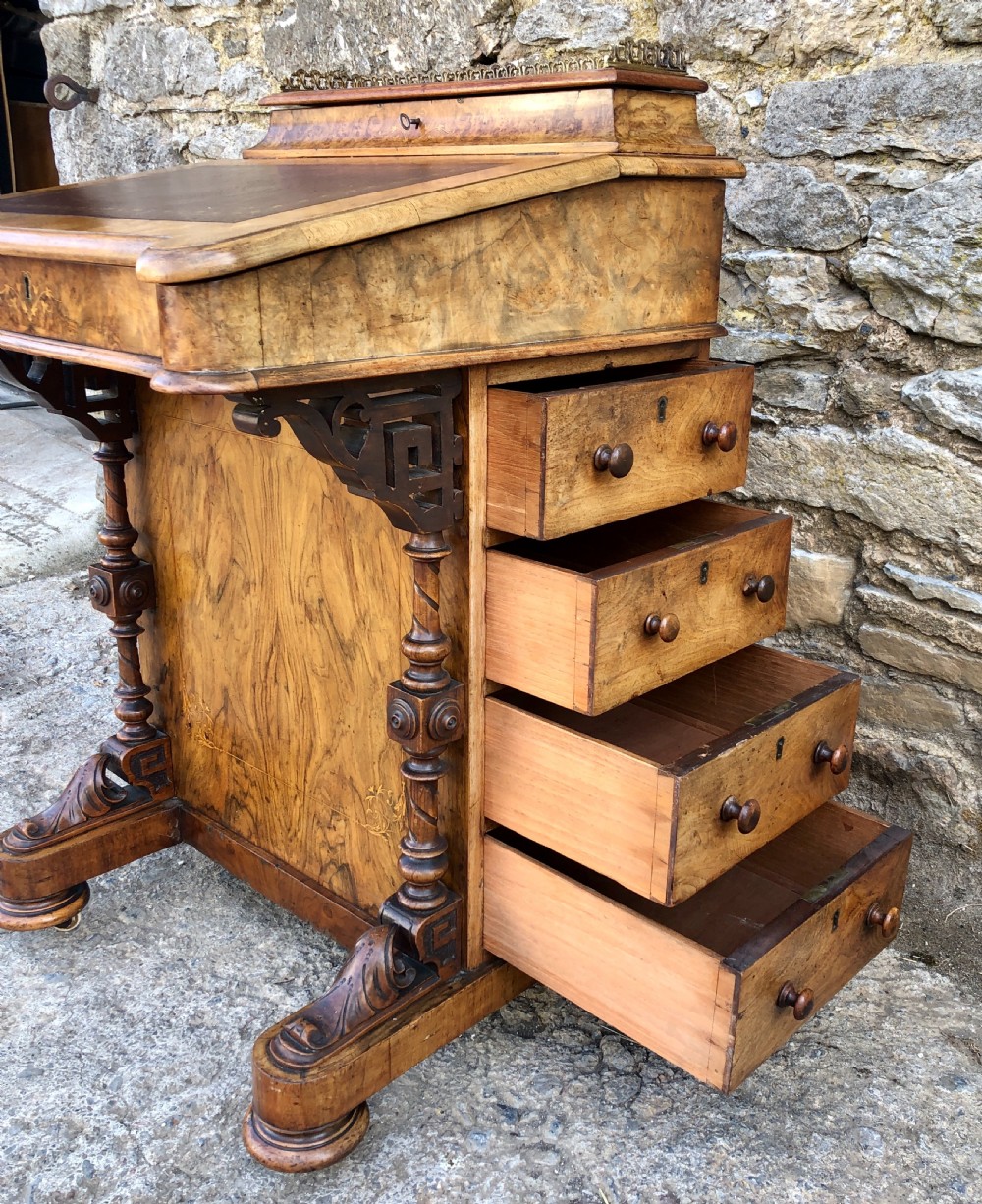Antique Victorian Burr Walnut Davenport Desk View VIII