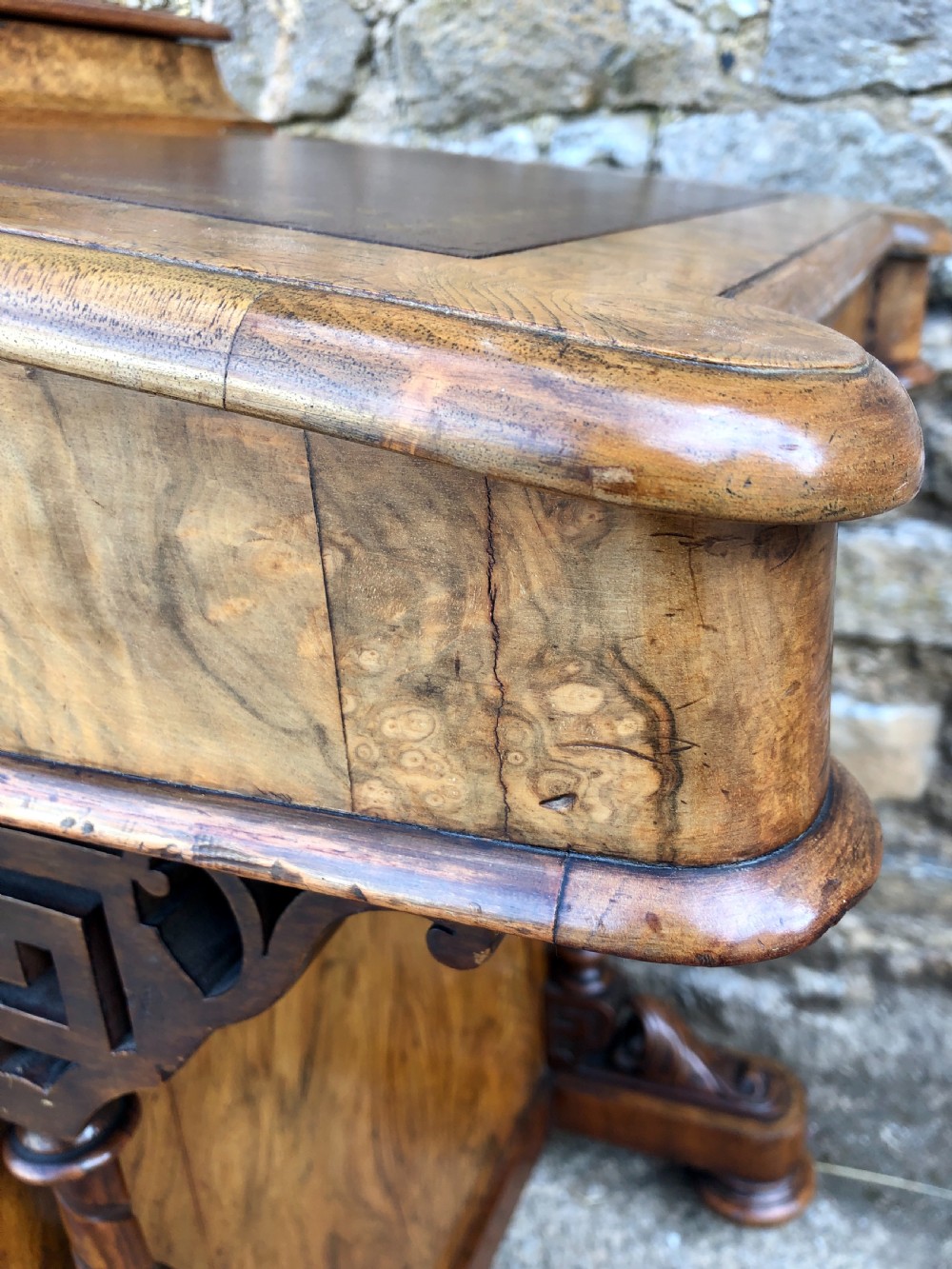 Antique Victorian Burr Walnut Davenport Desk View XVII