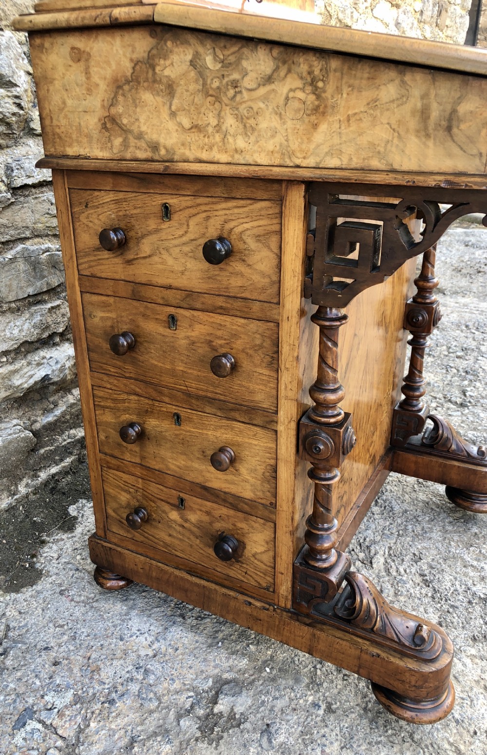 Antique Victorian Burr Walnut Davenport Desk View XX