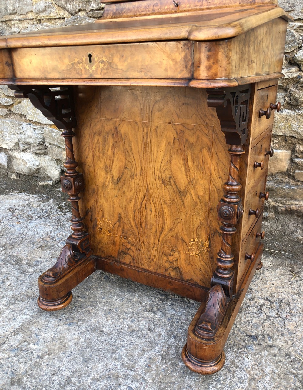Antique Victorian Burr Walnut Davenport Desk View XXI