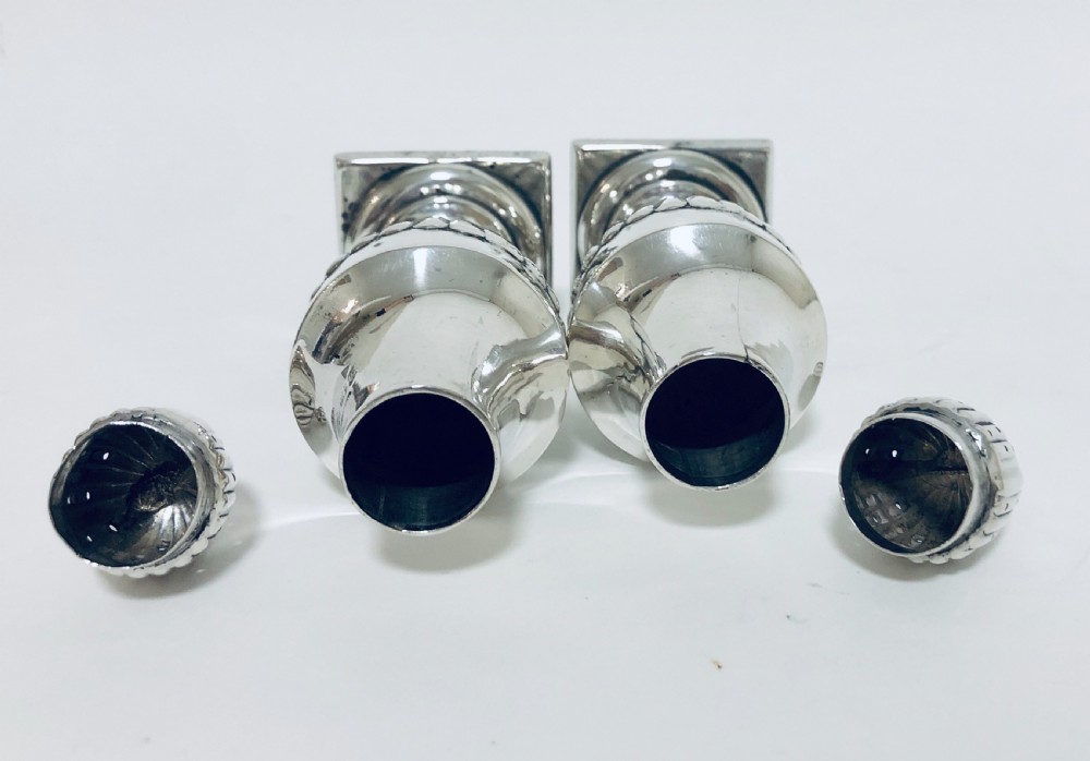 Pair of Antique Victorian Solid Silver Pepper Shakers Pepperettes View X