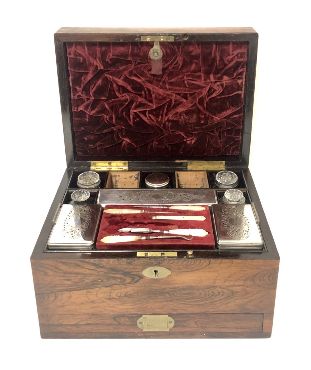 Victorian Rosewood Vanity Box with Silver Plated interior