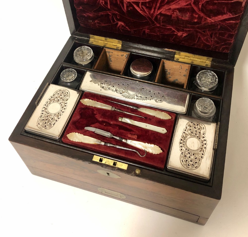 Victorian Rosewood Vanity Box with Silver Plated interior View X